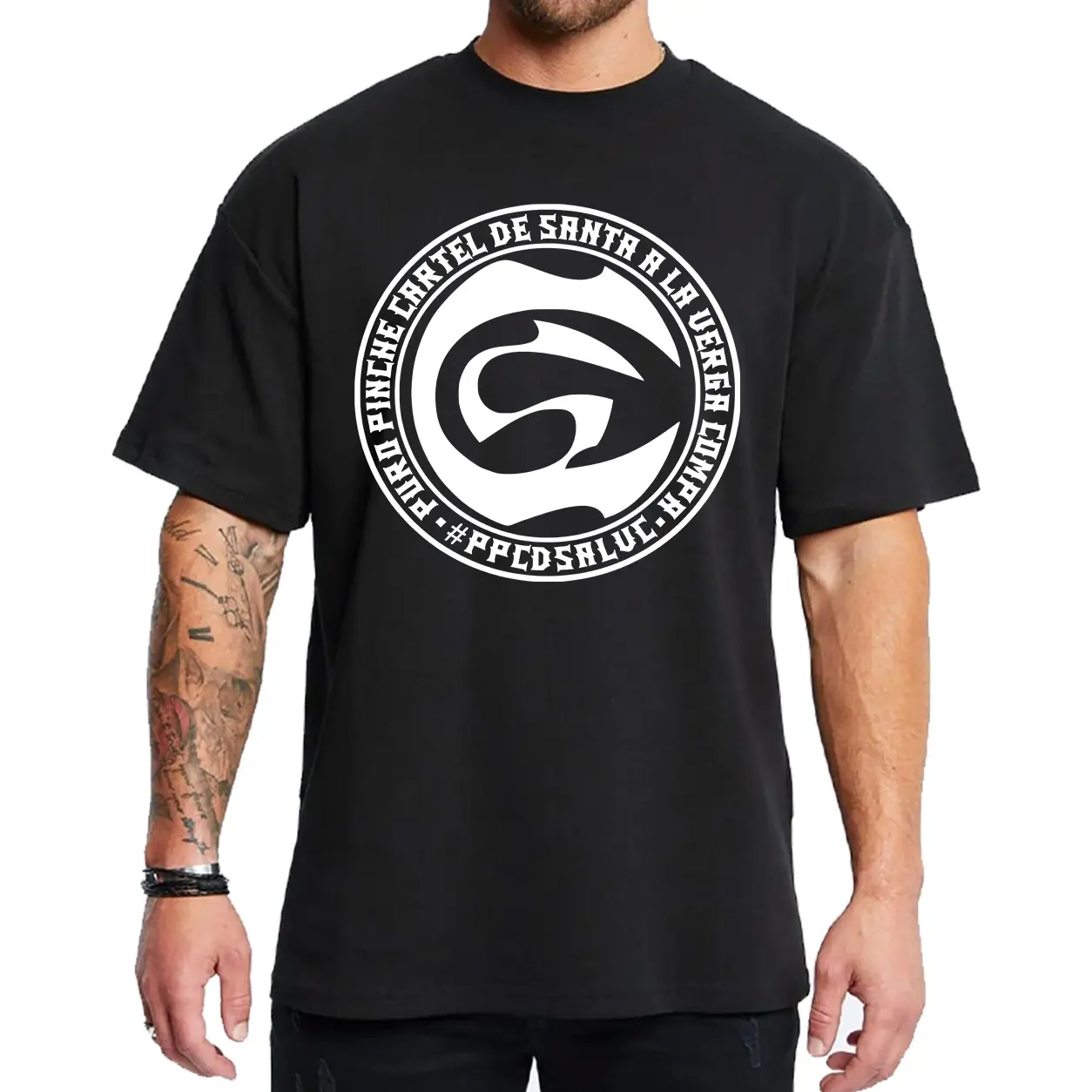Unisex Cartel De Santa Cotton Fabric Oversize Casual T-Shirt - Chicano Lowrider Gangster Chicana Mexican Streetwear Tops