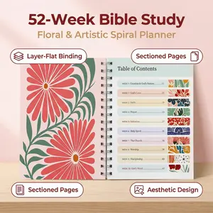 One-Year Study Planner -52 Week BibleJournal with FloralDesign, Guided Scripture Study, Personal Organizer forWomen & Men, 21cm x 28cm, Office Stationery & SuppliesGift