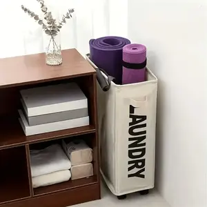 Slim Rolling Laundry Hamper With Stand - Foldable, Waterproof Nylon Basket On Wheels For Easy Storage & Organization In Bedroom, Bathroom, Dorm