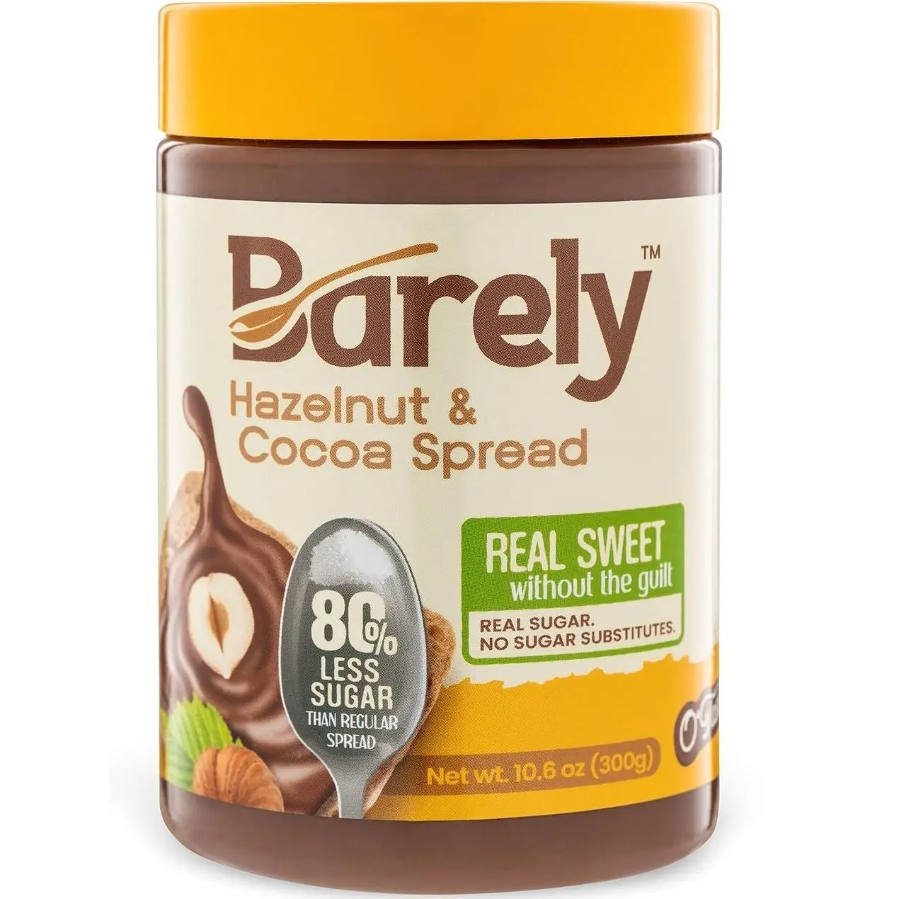 Hazelnut & Cocoa Spread by Barely, Low Sugar & No Artificial Sweeteners, Vegan, Keto Friendly, Delicious Chocolate Spread & Dessert Dip – High in Fiber with just 3.2 g Cane Sugar per Serving (1-Pack)