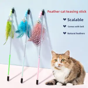 Interactive Cat Toy Feather Wand with Telescopic Pole Retractable String for Kitten Play Teaser Scratching Chew Cheer Up