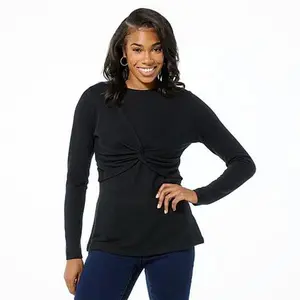 DG2 by Diane Gilman Brushed Knit Twist Front Long-Sleeve Top