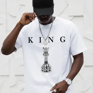 THE KING Men's 180GSM Cotton T-Shirt - Black Chess King Graphic Print, Casual Short Sleeve Round Neck Tee for Casual Attire