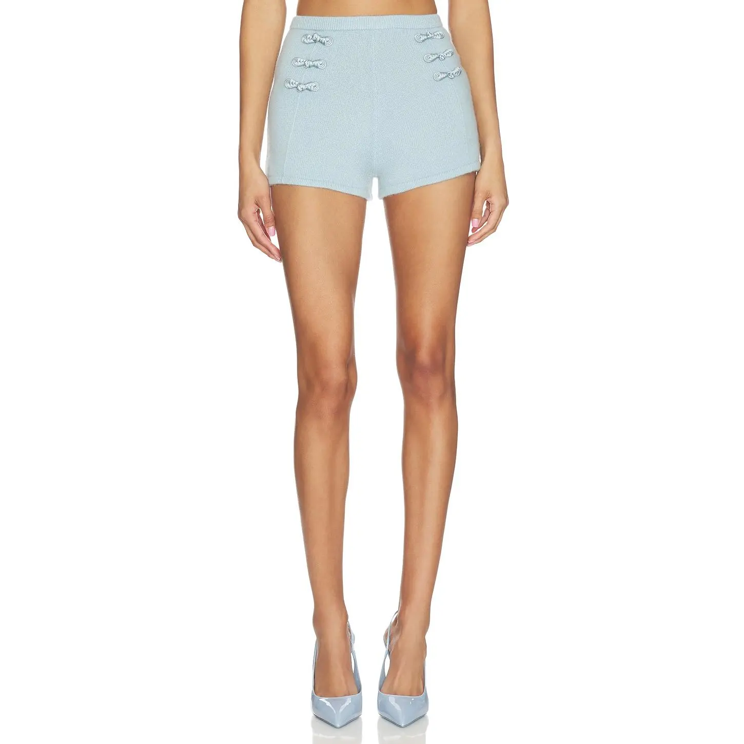 SAU LEE Mountain Cashmere Shorts in Blue Ash