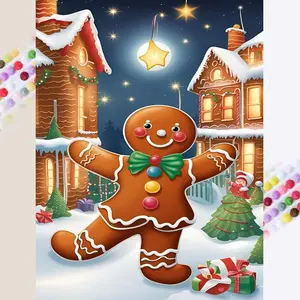 1pcs 5D DIY diamond painting kit, 5D diamond art set, DIY decoration, gingerbread man, Christmas house, gifts. Diamond painting kit full round drill DIY, mosaic, diamond art, DIY home decoration, suitable for Halloween and Christmas.