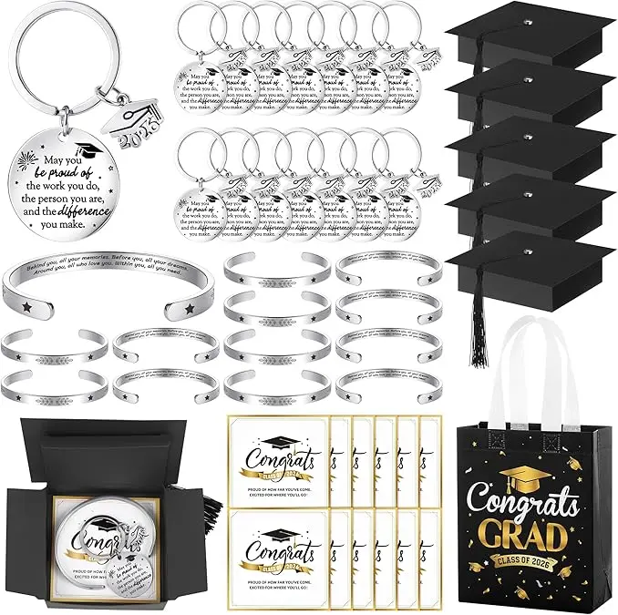 2026 Graduation Gifts for Classmates Grad Cap Box Unisex Bracelets Gift Bags Keychain Grad Card for Senior Night Gifts College or High School Class Graduated Student