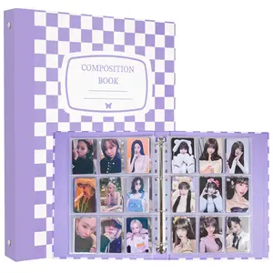 CeyiJun A4 9 Pocket Checkered Binder with 20 Single-Sided Inner Pages, O-Ring Closures, and 9 Pockets for 3 Inch Photocard Storage - Decor