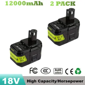 2Pack 12.0Ah High Capacity Replacement for Ryobi 18V Battery P108 P104 P105 P102 P103 P122 P109 Li-Ion Compatible with for Ryobi 18V ONE+ System Cordless Power Tools And Charger
