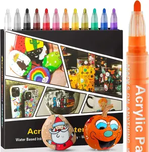 Acrylic Paint Pens Markers -12 Color Waterproof Paint Pens for Rock Painting,Graffiti