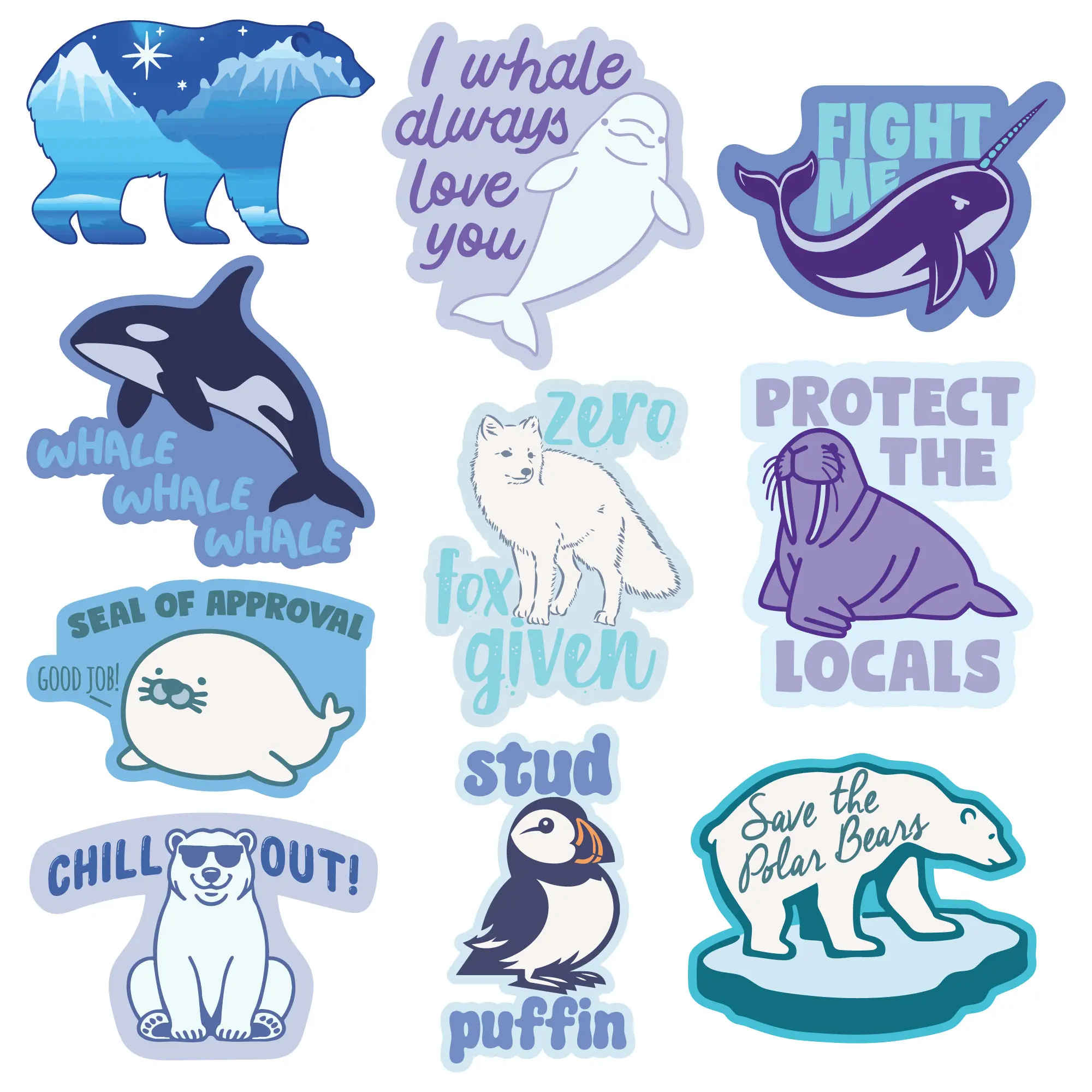 Arctic Animals Sticker Extra Large Stickers Funny Snow Wildlife Adhesives with Memes Funny Stickers with Colorful Graphic Decals Funny Animal  Multi -