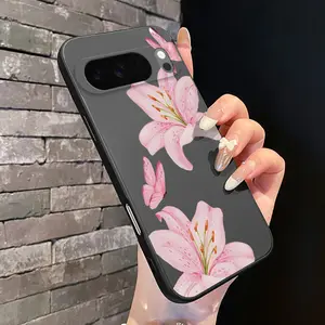 Rounded Edge Phone Case for Google Pixel 10 9 XL 8 7 Pro A  Pink Lily Reverie Pattern Full Body Protection Shockproof Soft Liquid Silicone Cover Cellphone Protective