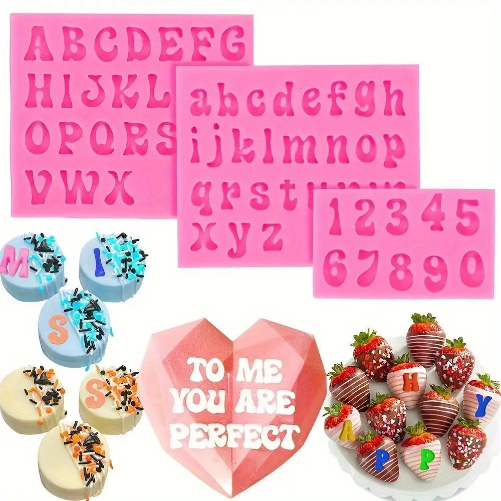 1/3pcs Reusable Silicone Fondant Mold, Capital Letter & Number Stencil, No-Stick Silicone Mold Chocolate & Sweet Moulds for Cake Decor, DIY Baking Tools, Molds Chocolate & Sweet Moulds