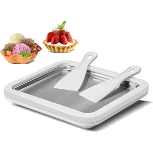 Stainless Steel Pan for DIY Ice Cream Rolls Smoothies & Frozen Yogurt White Durable with Spatulas for Easy Servicing