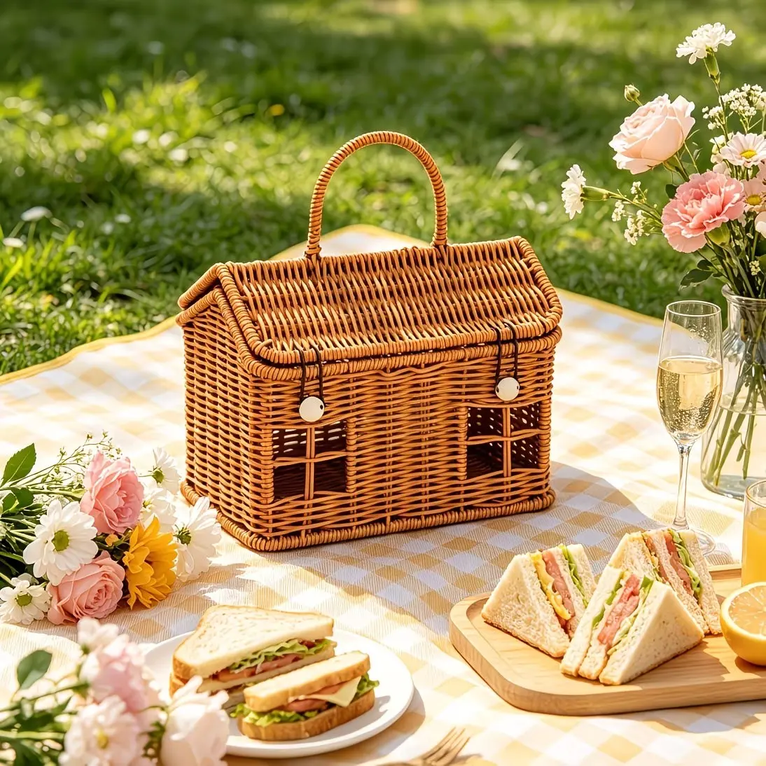 Vintage-Style Wicker Gift Baskets for Weddings and Birthdays, Creative Bridesmaid Gift Boxes, Small Wicker House Tote Baskets, Storage Baskets