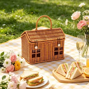 Vintage-Style Wicker Gift Baskets for Weddings and Birthdays, Creative Bridesmaid Gift Boxes, Small Wicker House Tote Baskets