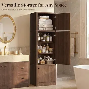 OMCHOM Tall Narrow Kitchen Pantry Cabinet, 71" Slim Tall Storage Cabinet with Adjustable Shelves, Extra Deep 15.7", Modular Expandable with Reversible Doors, High-Density MDF for Bathroom Garage – Easy to Assemble, Built to Last