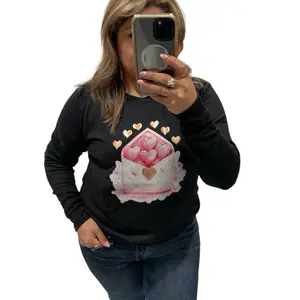 Sweter Cotton for Women #498 DISEÑO CARTA CON CORAZONES Embroidered Design Soft Cover Elegance Hoodie Sweatshirts Tops