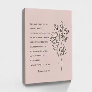 Minimalist Bible Verse Wall Art, Girl Apartment Artwork, Christian Gift Pink, A Poem About A Mother And Child, Minimalist, Simple Style, Wall Decor Poster for Room, Wood Framed Canvas Painting Photo Ornaments Artwork Gifts 1pc