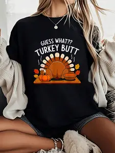 100% Cotton Unisex Thanksgiving Shirts for Women Men Guess What Turkey Butt T-Shirt -Short Sleeve T-Shirt Women's Men's Graphic Tee Causal Tops
