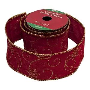 2.5" x 3 Yard Christmas Ribbon - Red Swirls & Snowflakes