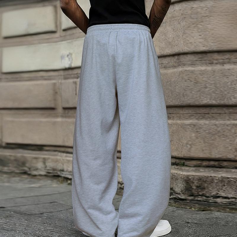 Men's Baggy Sweatpants, Loose Fit Casual Drawstring Elastic Waist, Wide Leg Joggers Trousers with Pockets, Comfortable Daily Wear, Sports Bottoms