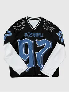Men's Casual Fitted Long Sleeve Graphic Tee, Breathable Mesh Fabric, Two-Tone Design, Street Style, Streetwear, All Seasons Wear