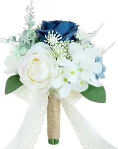 Wedding Bouquets for Bride Bridesmaid, Artificial Dusty Blue Bride Flower Bouquet for Wedding Church Decoration Ceremony, Anniversary, etc, Roses
