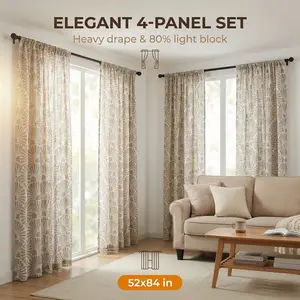 Curtain Club 4 Panels 52x84inch Printed Fancy Slub Fabric Curtains，Suitable For Various Room, Decorating Living Rooms, Bedrooms, Etc FT5502 Home Textile