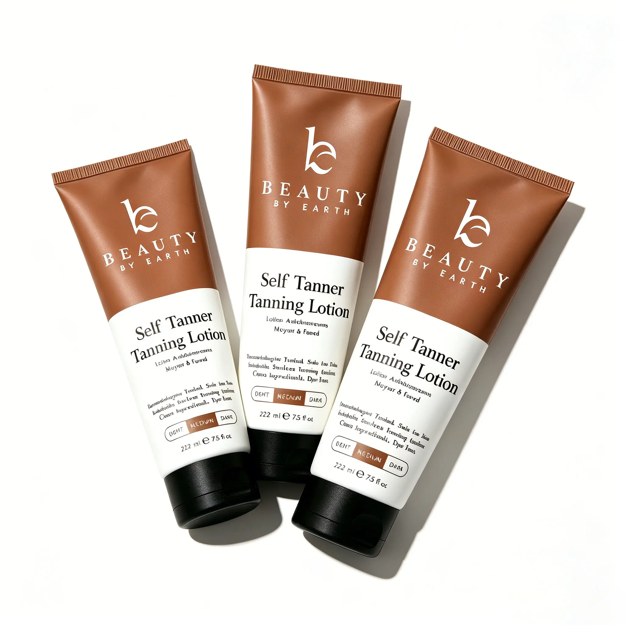 3PCS beauty by Earth Self-Tanning Lotion — A professional-grade, gradual sunless tanning kit (for face and body) featuring a lightweight, non-sticky formula that delivers an even, streak-free tan, enriched with coconut oil and shea butter.