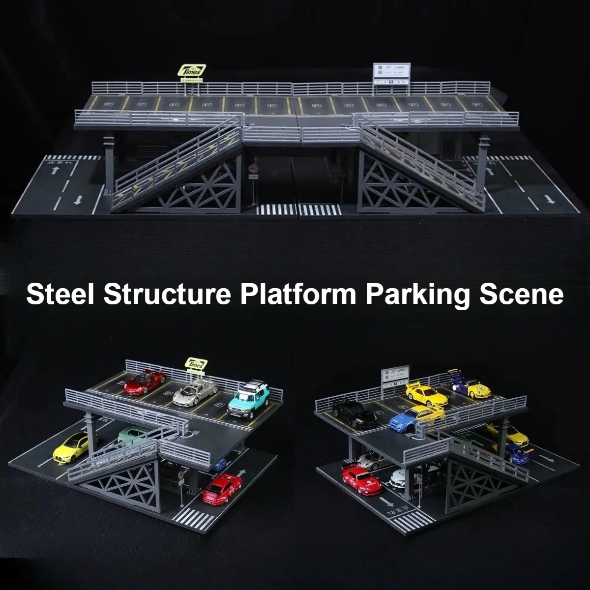 Diorama 1/64 Scale Car Garage Model City Street Steel Frame Platform Model Open-air Car Parking Lot Scene Display Building Model Collection Gifts Toys