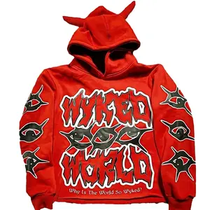 Harajuku Y2K Hoodie with Horn Hat for Men and Women Funny Printed Casual Top Sweaters Menswear Sweatshirts Underwear Pullover Long Sleeve Christmas Sweatshirt Longsleeves Wetsuit Hoodie Los Boyz Merch Sold Baggy Black Loose Oversize