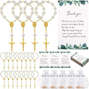 Quelay 50 Sets Funeral Favors for Guests, Mini Rosary Organza Bags Sympathy Thank You Cards Celebration of Life Favors for Memorial Party Supplies Funeral Guest Return Gifts