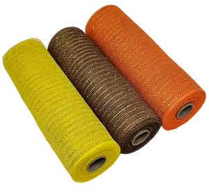 Brown, Yellow and Orange 10" Metallic Deco Mesh Ribbon Rolls - Perfect for Fall Craft Projects