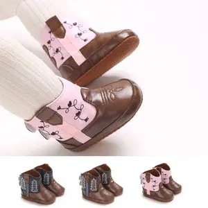 Toddler Baby Boys Girls Western Cowboy Boots First Walker Crib Shoes Soft Sole Non-Slip Moccasins Bootie