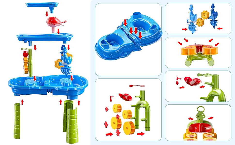 3-Tier Kids Sand Water Table for Beach, 39PCS Activity Sensory Play Table Toys for Toddlers, Water Activity Tables Summer Gift Toys for Outside Backyard summerwins