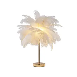 Loftus Art Deco Gold Portable Table Lamp with White Feather USB Charging & Dimmable