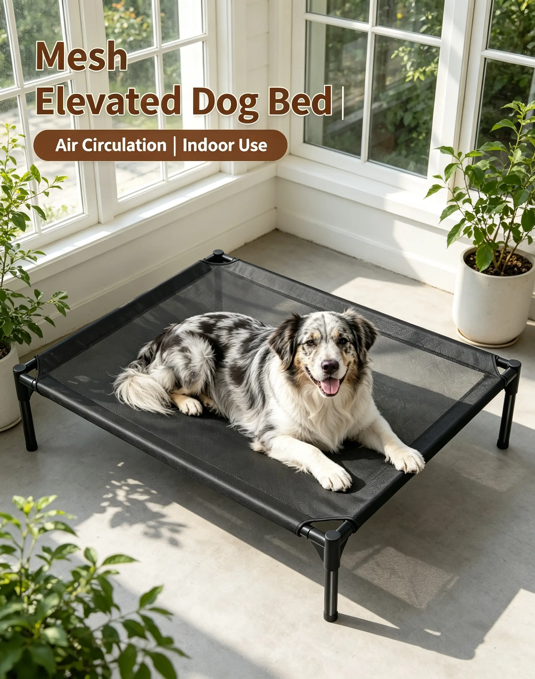 Art Deco Geometric Oversized XL Aluminum Portable Elevated Mesh Dog Bed Cot - Heavy-Duty Frame Pet Bed with Detachable Washable Mesh Mat, Breathable for Home, Camping Trips