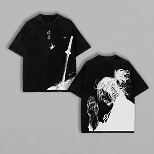 Vagabond Life Tee Miyamoto Musashi 90s Manga Men's Short Sleeve T-Shirt Unisex Oversize Anime Manga Washed Heavyweight Cotton T-shirt Gift For Anime Fan Classic Streetwear Crewneck