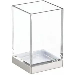 Tumbler Cup, The Clarity Collection – 2.5" x 2.5" x 4", Clear and Brushed Nickel Glass Plastic