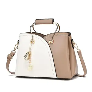 I IHAYNER Ladies Leather Handbags Colorblock Purses Top Handle Crossbody Bags for Women Satchel Shoulder Bag for College Work (Khaki-1)