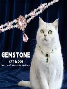 Pet Pearl Necklace with Crystal Pendant, Adjustable Elastic Bead Collar, Elegant Wedding Party Photo Decoration, Suitable for Cats and Dogs