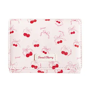 Small Cute Wallet with Cherry Bow Print ID Credit Card Holder for Women Girls