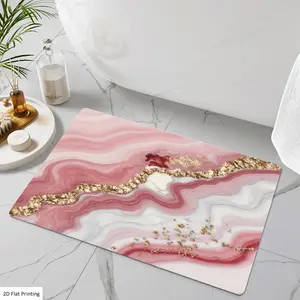 Pink White Gold Marble Abstract Diatom Mud Bath Mat Super Absorbent Quick Drying Diatomite Bathroom Floor Rug Anti Slip Shower Entryway Mat Modern Elegant Aesthetic Home Room Decor