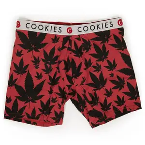 COOKIES Men's Soft Cotton Boxer Briefs with Leaf Pattern Stretchable Undergarments Classic Stylish Socks Sizes S-XL Fabric Menswear