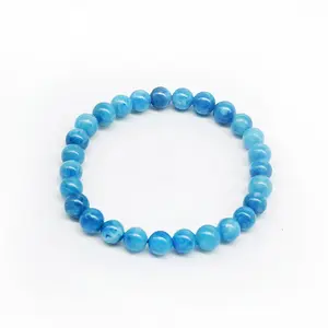 Blue apatite natural crystal ore hand-woven elastic bracelet for men and women