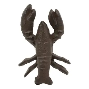 Ebros Cast Iron Nautical Cajun Creole Crawfish Baby Lobster Decorative Figurine Accent in Rustic Bronze Vintage Finish 3.75" Tall Coastal Southwestern Hanger Decor Crayfish Boil (1)