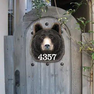 Designocracy MA982145-18 18 in. Bear Log Cabin Wooden House Number Sign, Wall Artwork Decoration, Home Decor Gift for Home Supplies Plaques & Signs