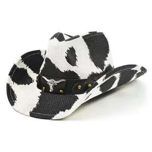 Cow Print Straw Cowboy Hat Women’s Western Hat