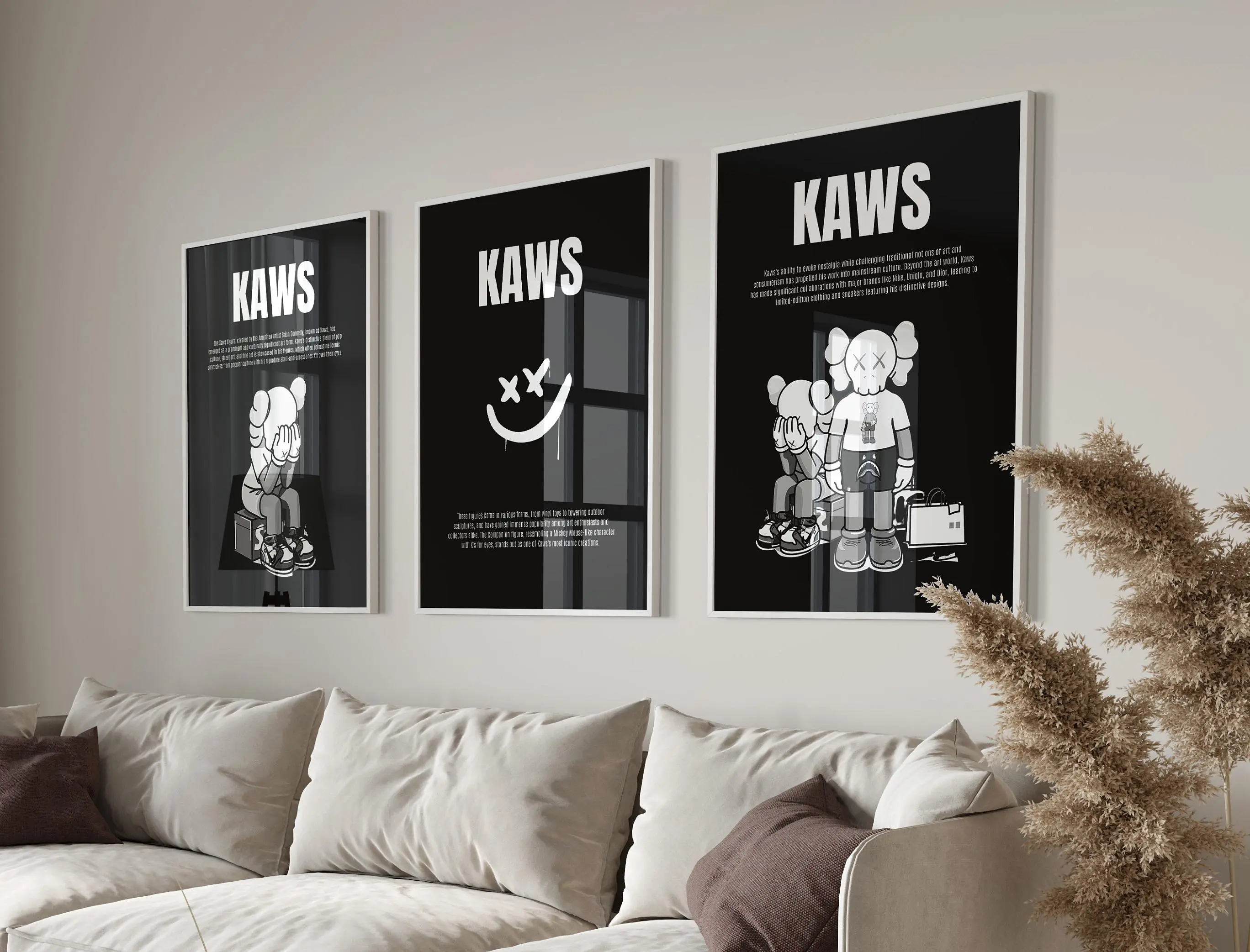 Kaws Print Poster, Kaws Wall Art, Set Of 3, Hypebeast Toys, Kaws Figure, Black And White Kaws, Hypebeast Sneaker Room Decor,Unframed Wall Poster Decor