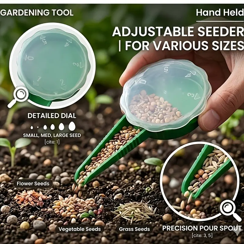 2-Piece Multi-Functional Plastic Gardening Tools, Adjustable Seed Sower for Various Seeds, Handheld with Knob, Ideal for Flowers and Vegetables, Garden Plant Supplies